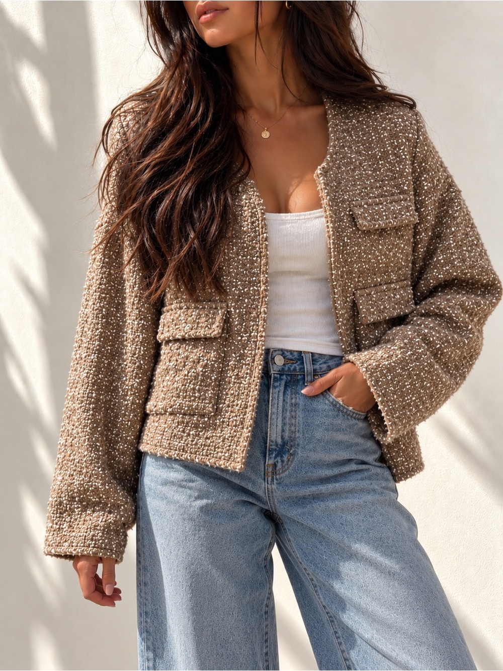 Michael Kors Camel Tweed Pocket Blazer
